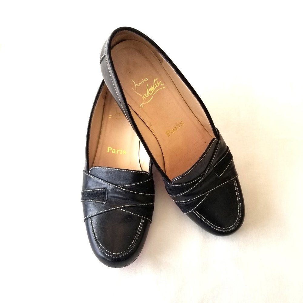 Christian Louboutin Women's Black Leather Slip On Flats EUR 37 US 6..5
